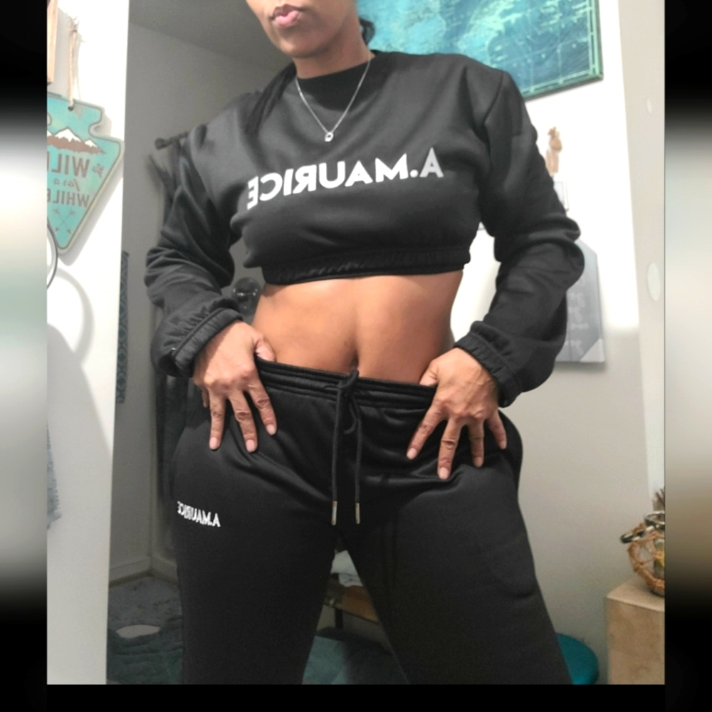 Amaurice crop top long sleeve 2 piece set black XL
